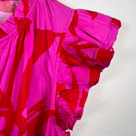 Sugarlips Fuchsia and Scarlet Ruffle Mini Tiered Dress. V-Neck. Size XL - Picture 5 of 6